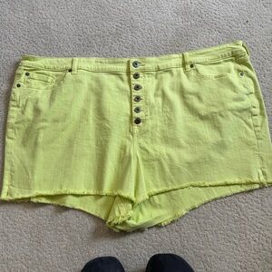 NWT Torrid Sunny Lime Denim Button Fly 5 Inch High-Rise Stretch Shorts Size 30